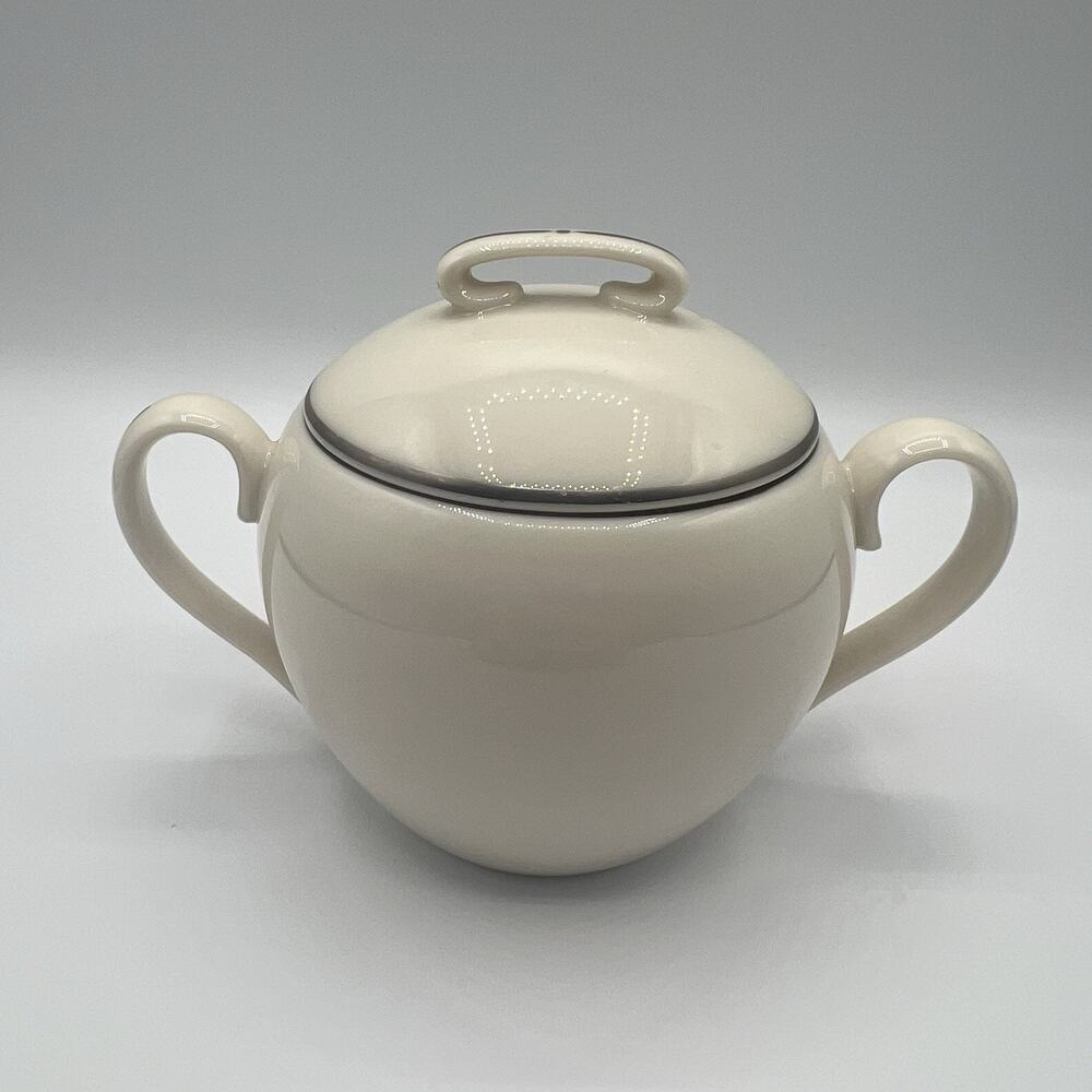 Vintage Lenox Olympia Platinum Covered Sugar Bowl with Lid – Ivory Bone China